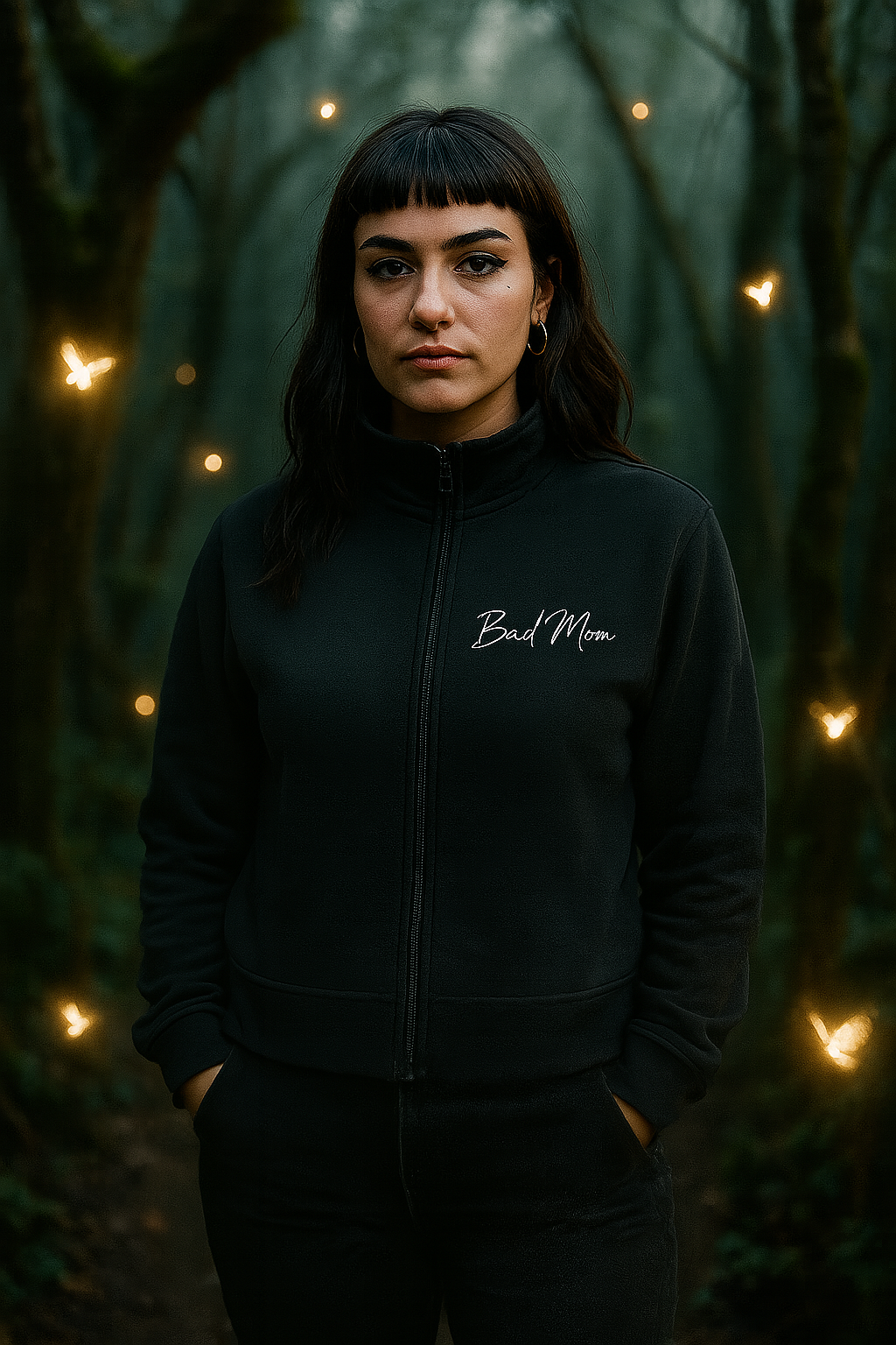 Unisex-Pullover mit durchgehendem Reißverschluss aus recyceltem Mischgewebe "Bad Mom"
