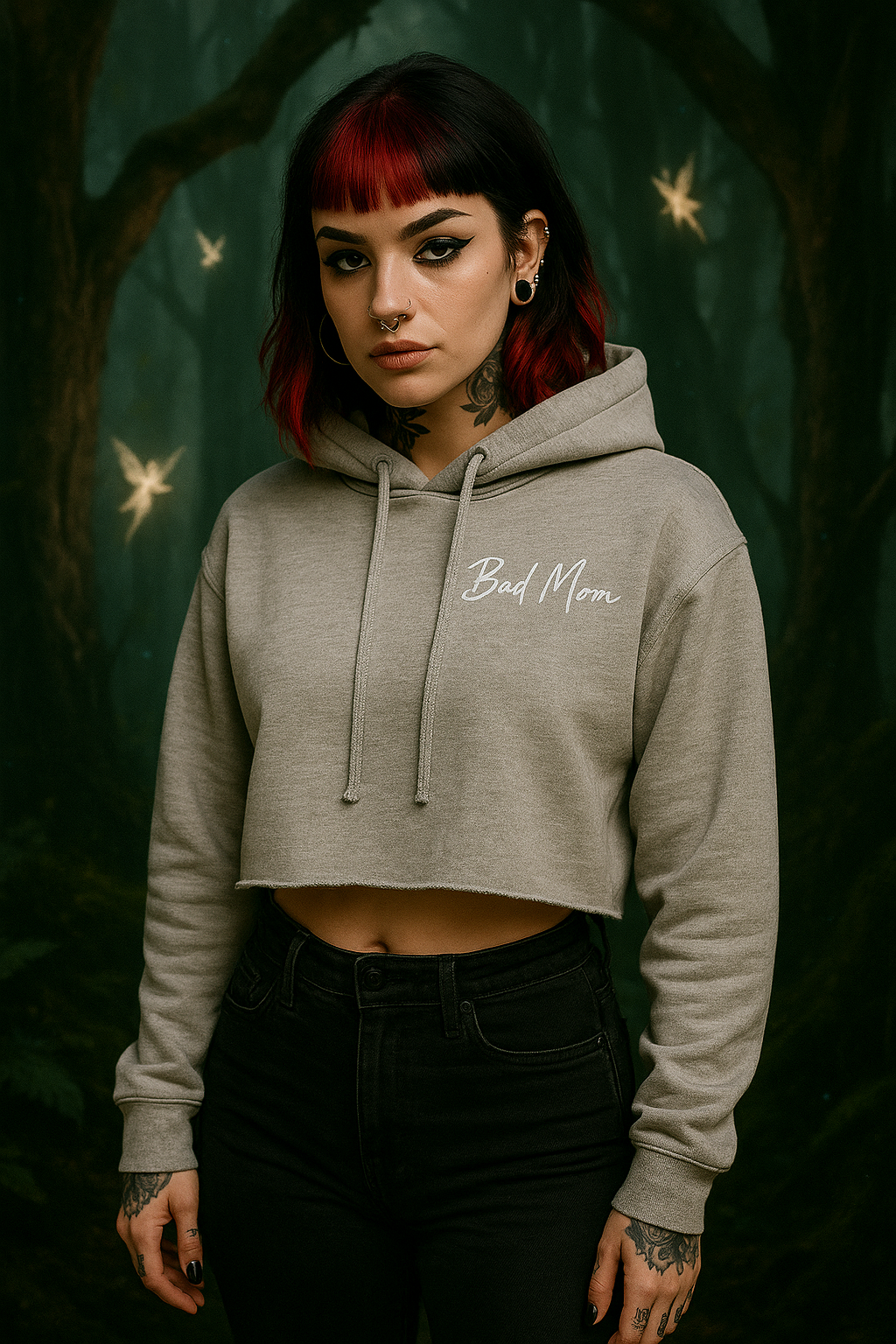Damen Cropped Hoodie "Bad Mom"